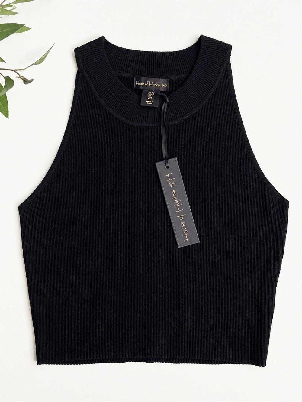 NWT House of Harlow 1960 Luxe Essentials Black Ribbed Knit Tank Sz L